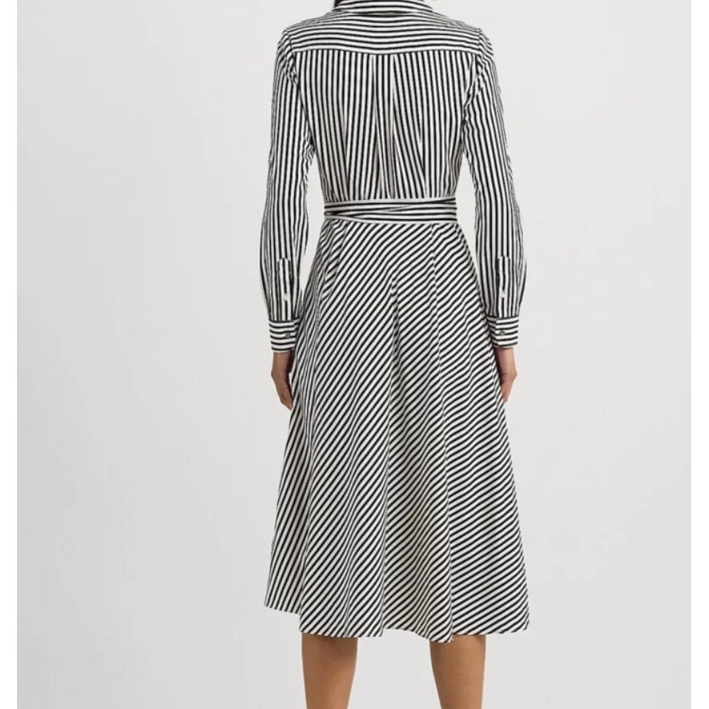Lauren Ralph Lauren Black White Striped Long Sleeve Wrap Midi Dress Collared - Picture 2 of 4
